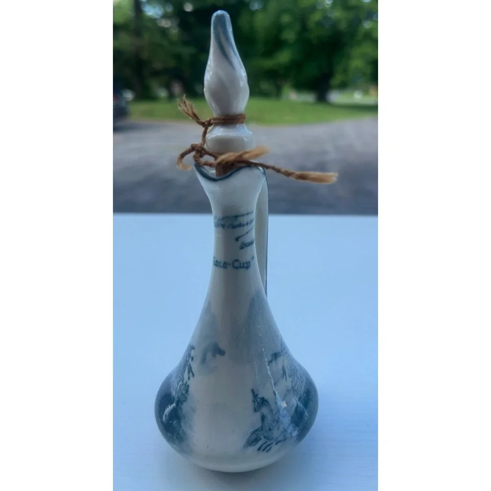 Bols Gin Decanter Vintage Blue White Ceramic Windmill Delft Style Miniature 7.5